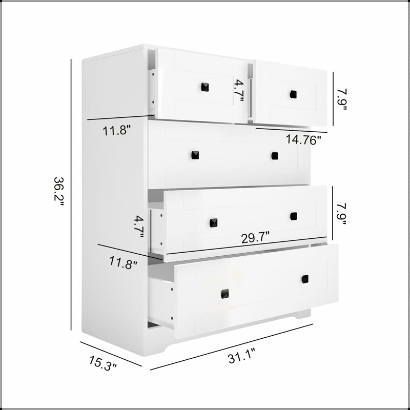 Commode à 5 tiroirs avec porte de style campagnard, rangement spacieux et finition blanche moderne pour une utilisation polyvalente à la maison