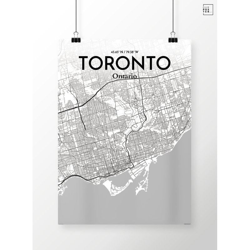 « toronto city map », reproduction d’impression sur affiche en tons, H 20 po x l 16 po