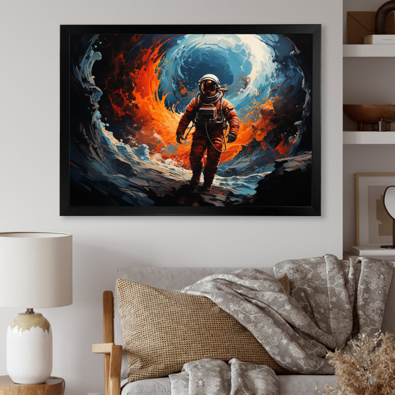 «Space Astronaut Cosmic Dreams I», reproduction sur toile, H 34 po x l 44 po x P 1,5 po, Cadre simple noir