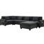 Canapé modulaire en U 6 places, canapé en chenille, avec rangement, compartiments pour accoudoirs et porte-gobelets-121098839