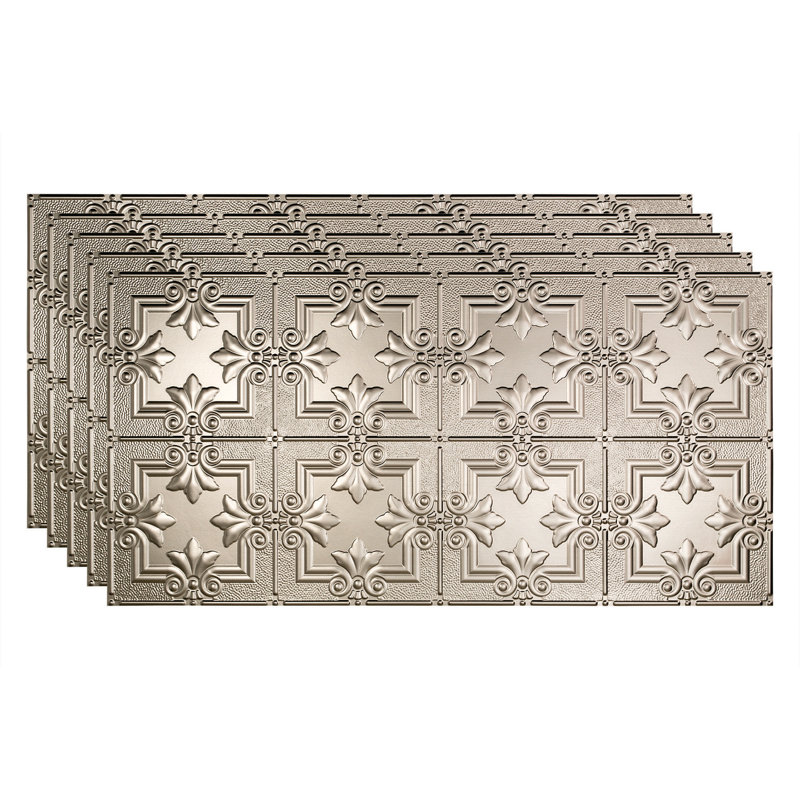 24.375 in. L x 48.375 in. W Embossed Vinyl Glue Up Ceiling Tile Ceiling Tile In, Brushed Nickel