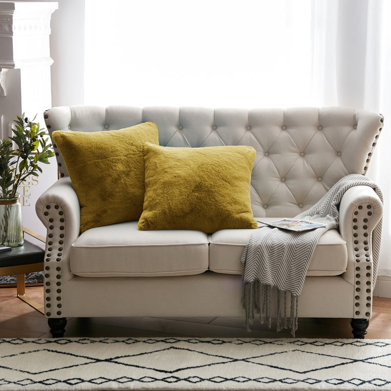 Heavy Faux Fur Throw Pillow Cover, Lemon Curry, 20' H x 20' W