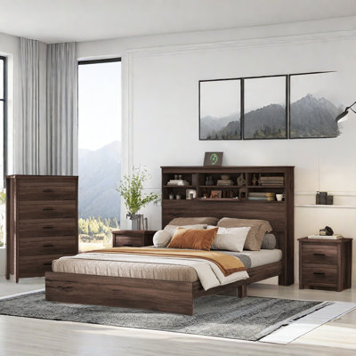 Zenley  Bedroom Sets Included 1 Wooden Bed With Storage Headboard, 2 Nightstands And 1 Dresser by Winston Porter