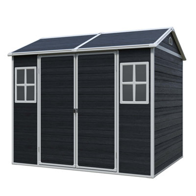 8 X 6Ft  Resin Outdoor Storage Shed Waterproof Shed With Floor & Two Windows & Lockable Door, Tool Shed For Garden, Patio, Backyard