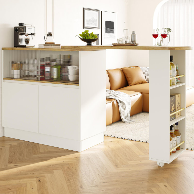 360° Rotation Bar Table With Doors And Shelves, White