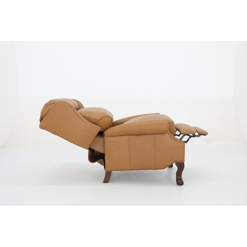 Verne 34" Wide Genuine Leather Manual Wing Chair Recliner, Brown
