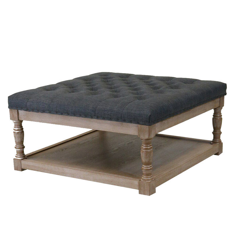 Fontanet 34" Wide Tufted Square Cocktail Ottoman/Coffee Table, Beige/Dark Gray