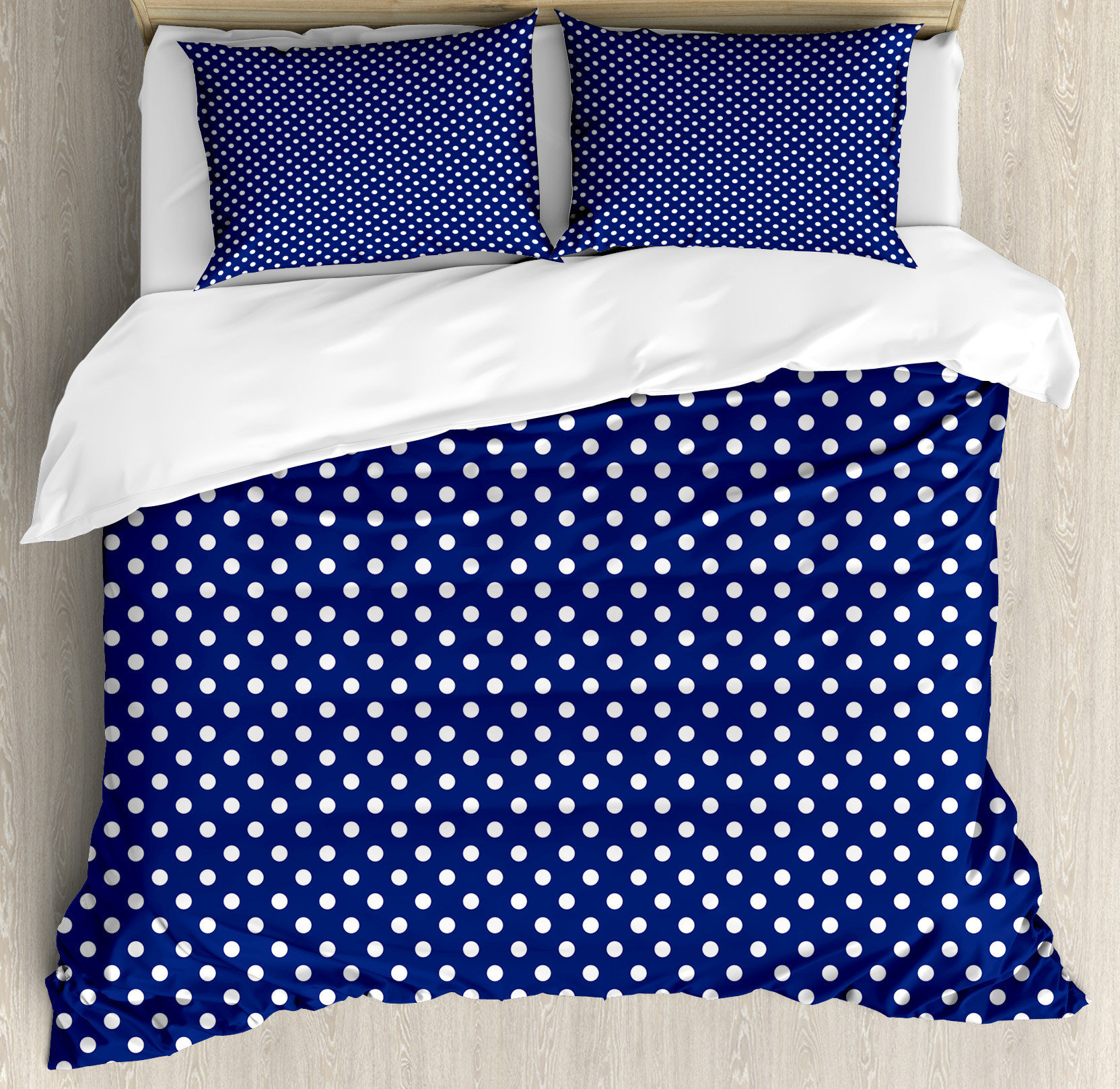 Vintage Navy Blue White Polka dot Pattern Print Duvet Cover Bedding Set