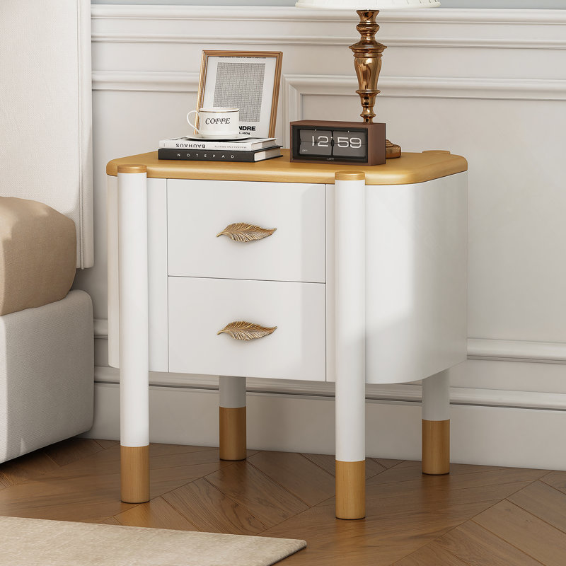 Table de chevet à 2 tiroirs, table de chevet avec poignées en métal, table de bout pour le salon et la chambre à coucher