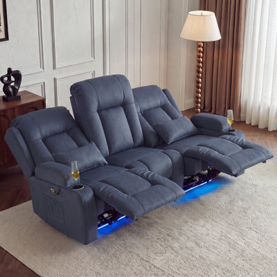 Canapé inclinable électrique 3 places avec massage par vibration et chauffage lombaire, canapé inclinable mural pour VR avec prises électriques, porte-gobelets et rangement