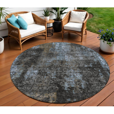 Tapis extérieur rond lavable abstrait gris anthracite 8 pi Graphite