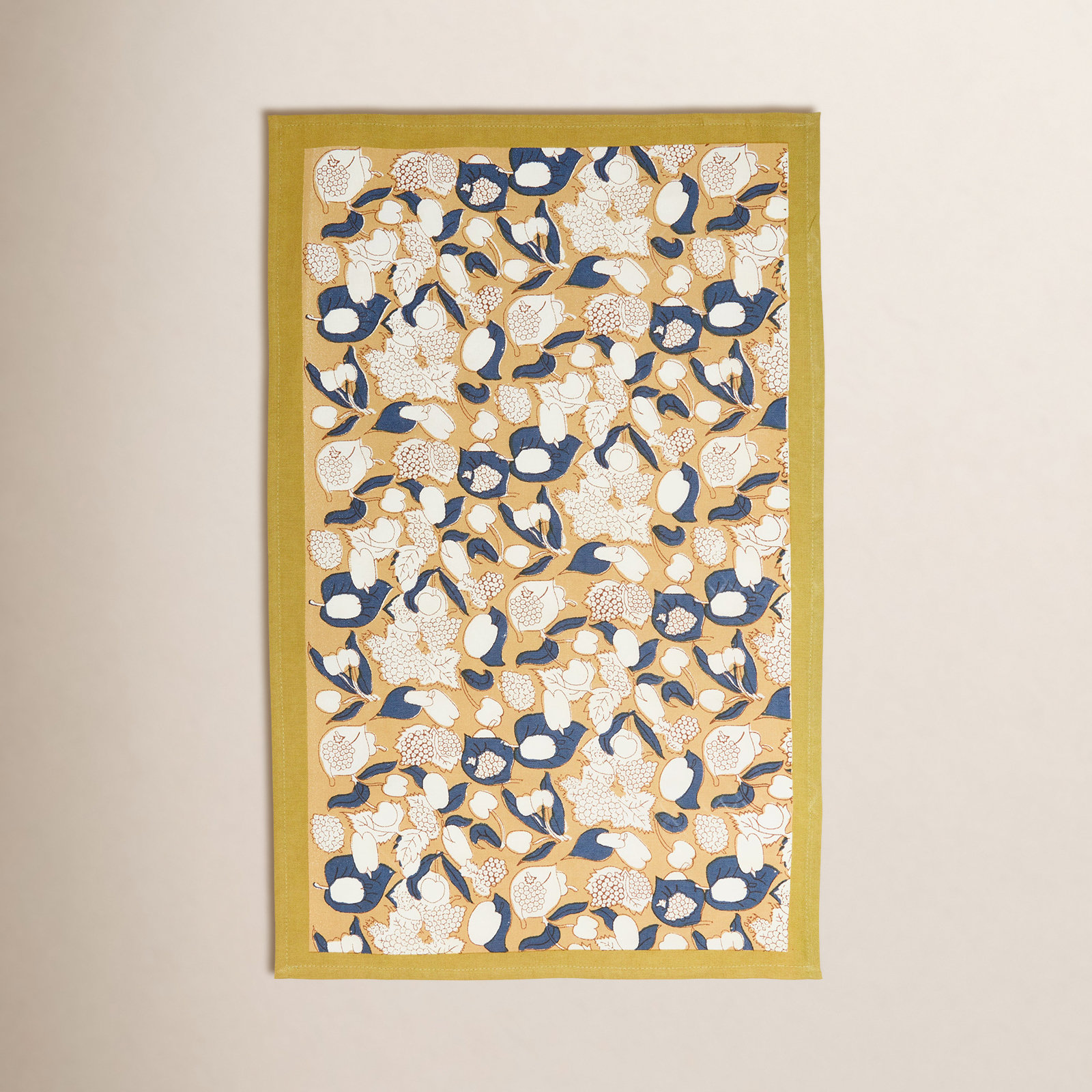 Bryssa Floral Tea Towel Kitchen Towel, Mustard/Blue