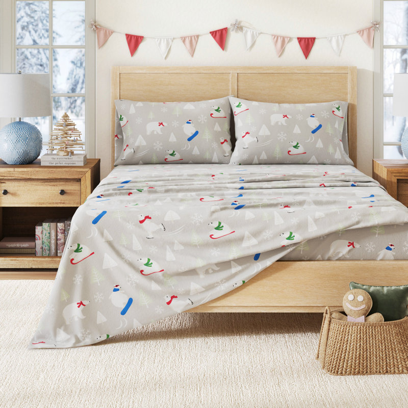 100% Turkish Cotton Flannel Christmas Sheet Sets, Penguins, California King with 2 Pillowcases