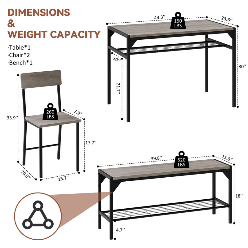 Deandrae 4‑Person Dining Table Set, Gray
