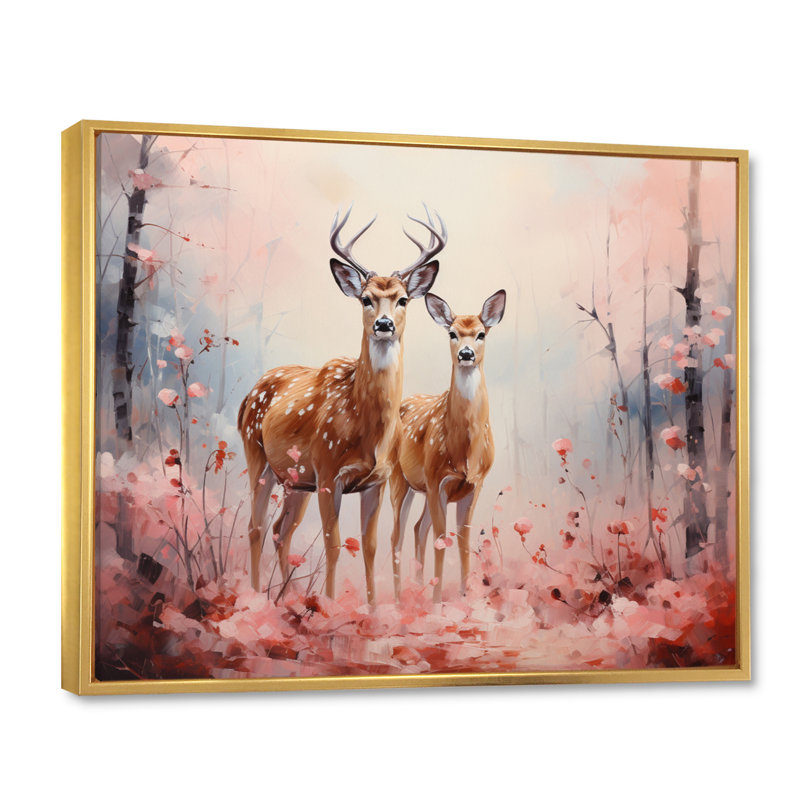 «Pink Deer Gentle Wilderness II», reproduction d'art sur toile, H 30 po x l 40 po x P 1,5 po, Cadre flottant doré