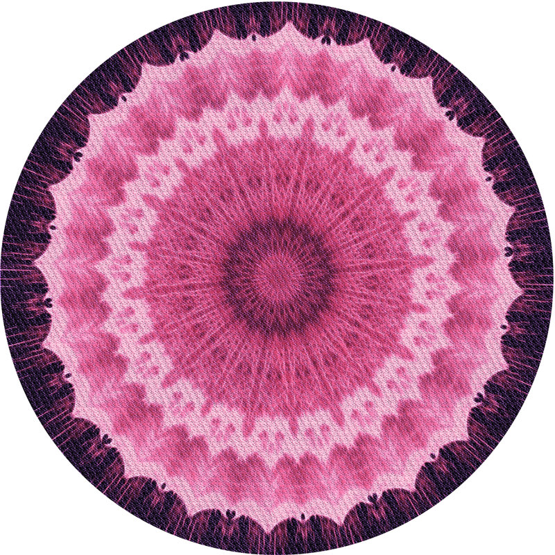 Noir/Tapis décoratif rose, Rond 8 pi