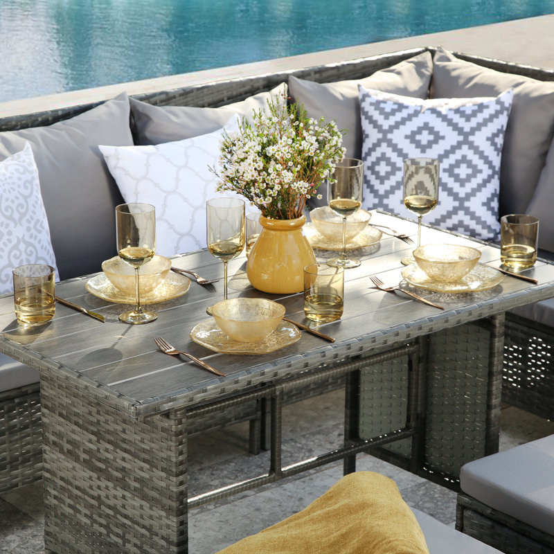 Wicker 7 - Person Garden Lounge Set with Cushions, Grey, Grey