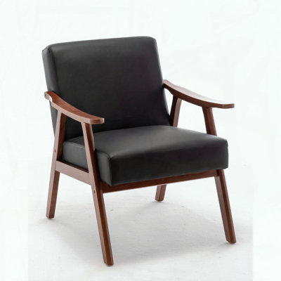 Mid‑Century Wingback Chair – PU Leather – Rubberwood Frame
