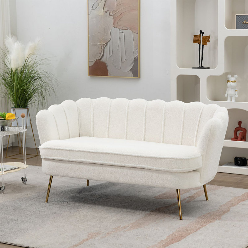 Shay 59.2" Flared Arm Curved Loveseat, Ivory Boucle