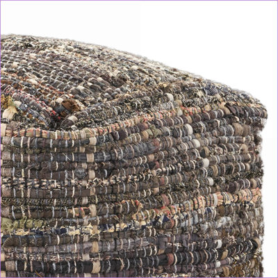 Pouf, denim tressé recyclé fabriqué à la main, entièrement assemblé | Kaki | Tissu
