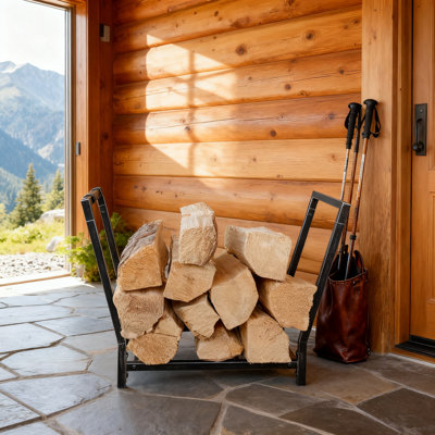 Support à bois de chauffage intérieur / extérieur robuste avec support d'allumage - Rangement de bûches imperméable et antirouille avec capacité de poids élevée et conception stable