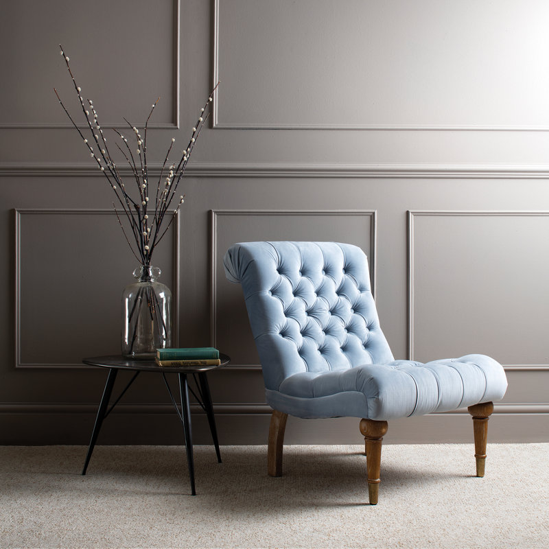 Dasheil Upholstered Slipper Chair, Light Blue, Brown
