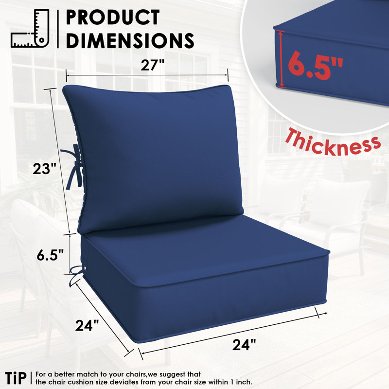 Ensemble de 6,5 po de coussins de remplacement pour l'extérieur, siège / dossier profond, Bleu