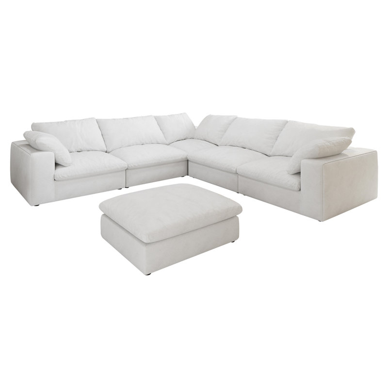 6 canapé modulaire avec repose-pieds de rangement - modulaire 160 po blanc, rembourré en duvet, tissu ignifuge convertible
