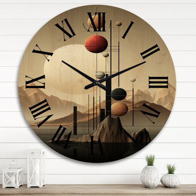 Pleine lune célébration de la solitude II - horloge murale géométrique moderne surdimensionnée en bois