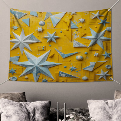 Tapisserie murale étoiles bleues jaunes - décoration murale étoiles