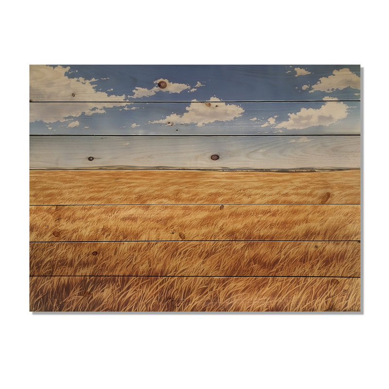 Meadow Golden Fields Of Corn I - Décoration murale en bois Meadow - sur bois de pin naturel, H 24 po x l 32 po x P 0,78 po