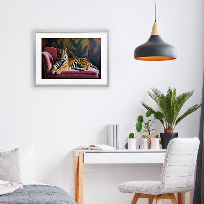 «Exotic Tiger Lounging», reproduction encadrée sous verre, lettrée et doublée