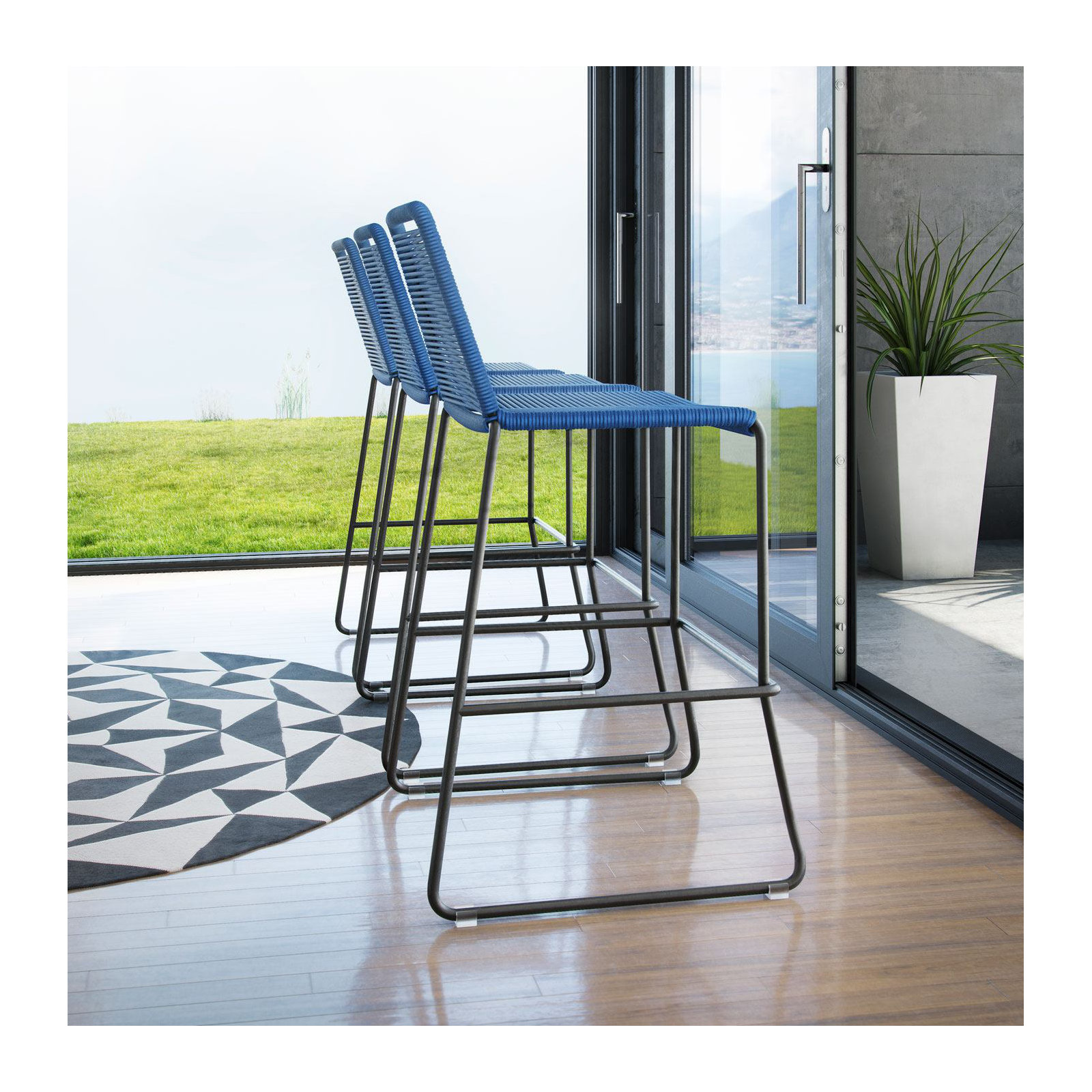 Huron Outdoor Bar Stool, Blue, Counter Stool (26" Seat Height)