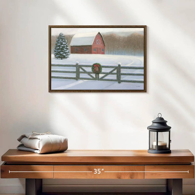 Affinité de Noël VI, 19 po x 13 po, Cadre flottant en noyer