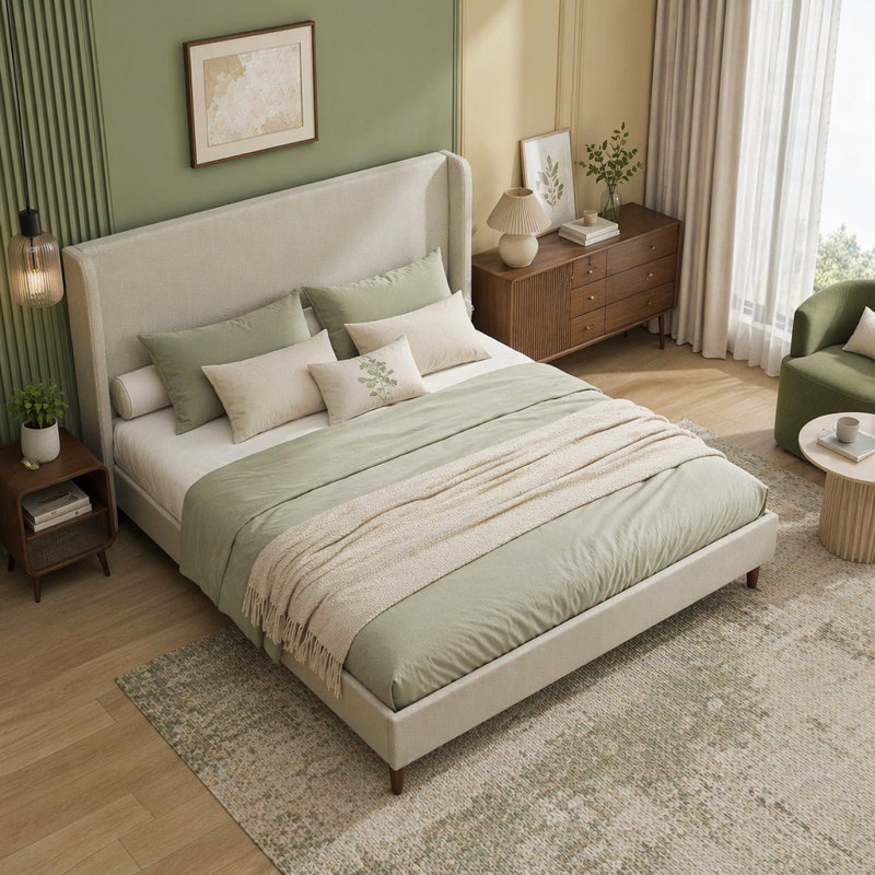 Lit plateforme haut Linen, Très grand lit