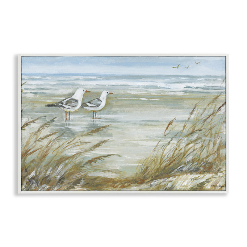 Mouettes debout sur la plage, estampe numérique, design par Susan Winget, H 12 po x l 18 po