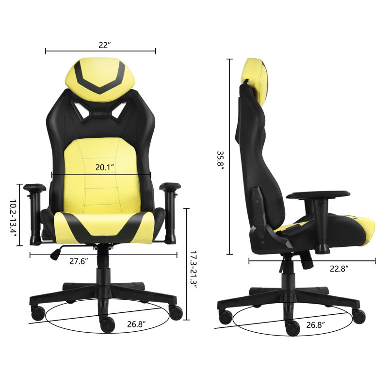 Inbox Zero Adjustable Ergonomic Swiveling PC & Racing Game Chair, Yellow/Black