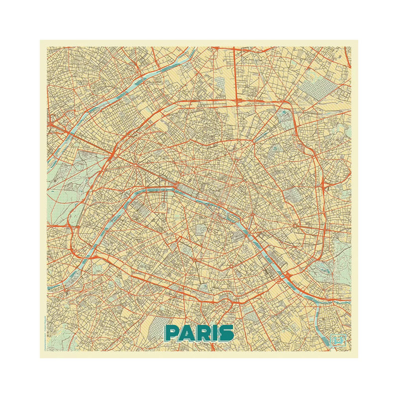 Paris Retro Urban Blueprint Map by Hubert Roguski - Wrapped Canvas Print, 30.48 cm H x 30.48 cm W