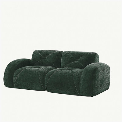 Canapés capitonnés à 2 places avec canapé sans os, tissu en velours doux, conception antidérapante inférieure, éponge haute densité 32D, conception ergonomique inférieure, aucun assemblage requis, convient aux salons, vert