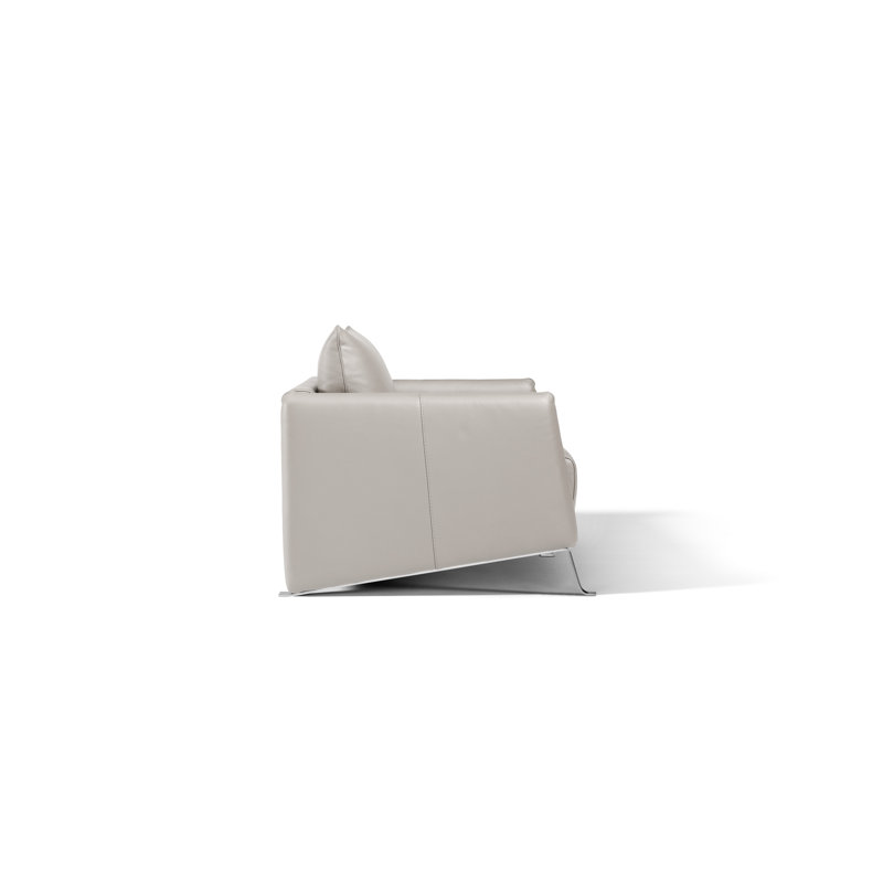 Crossreagh 29.2" Wide Top Grain Leather Armchair, Light Gray/Silver Genuine Leather