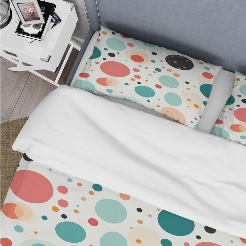 Ensemble de housse de couette Turquoise Retro Revival Polka Dots Delight, Housse de couette pour très grand lit et 2 très