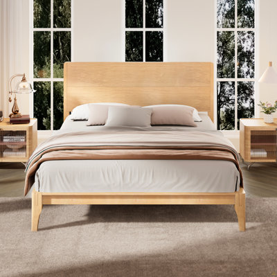 Lit plateforme en bois de bambou de taille moyenne Mid-Century de 12 po avec support en lattes de bois, aucun sommier requis, assemblage facile