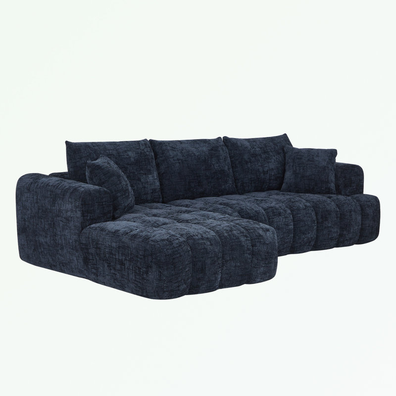108" Dark Blue Chenille Sectional Sofa, Tufted Design & Pocket Springs, No Assembly, Dark Blue Chenille, Left Hand Facing