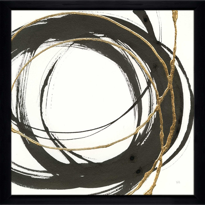 «Gilded Enso II», reproduction de peinture acrylique, H 31,5 po x l 31,5 po x P 1 po, Cadre noir