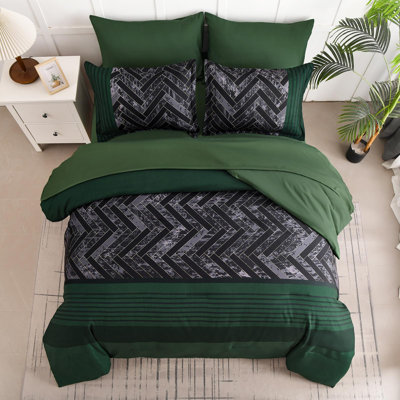 7-Piece Stripe Geometric Comforter Set, Soft Microfiber All-Season Complete Bedding Set