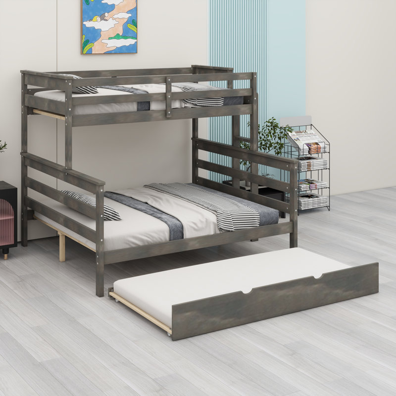 Sturdy bunk bed setup with a trundle and ladder, Grey