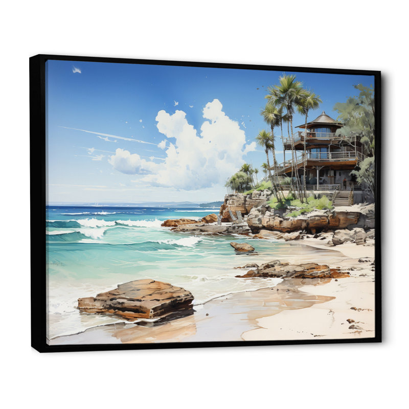 Cancun Beach Resort II - Imprimé, Cadre flottant noir, H 12 po x l 20 po x P 1 po