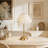 Modern Fabric Dimmable Table Lamp, Cream Ruffled Satin Led Nightstand Lamp With Pearl Bead Fringe