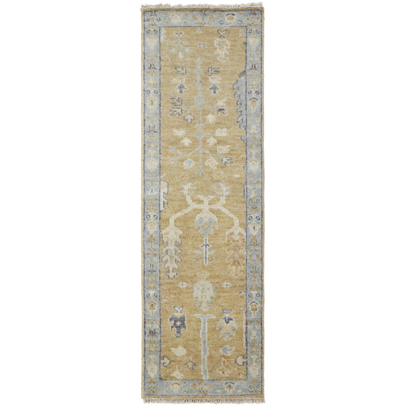 Carrington Wool Oriental Area Rug in Gold, Runner 2'6" x 8'