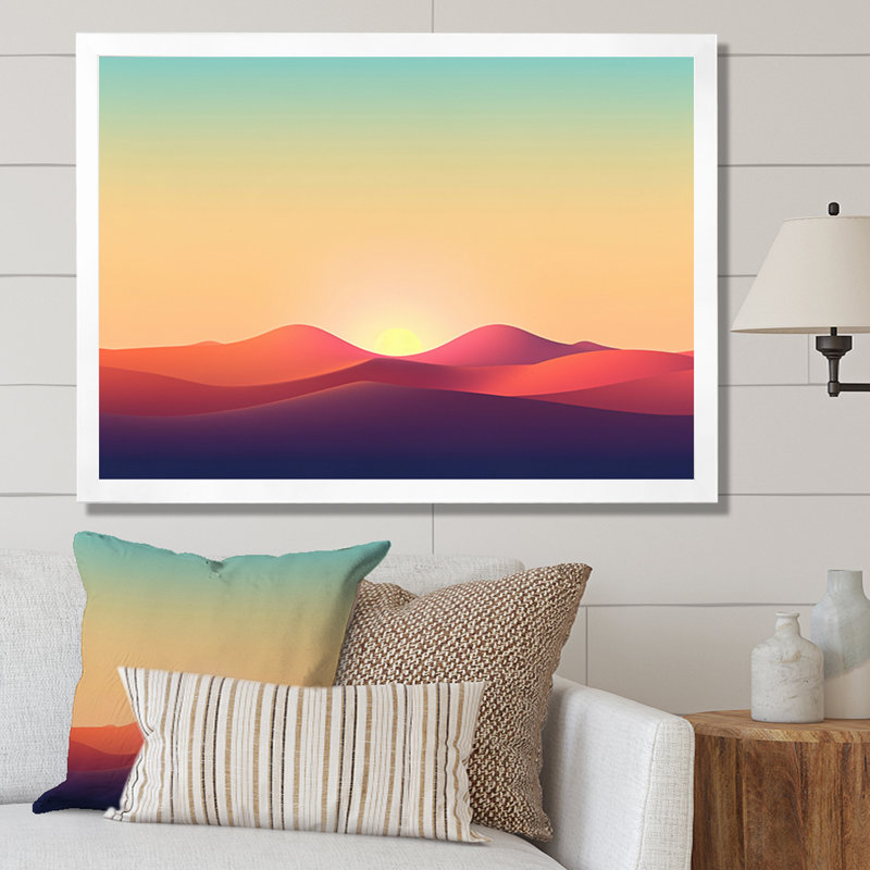" Minimalist Sunset II ", 30" H x 40" W x 1.5" D, White Single Picture Framed